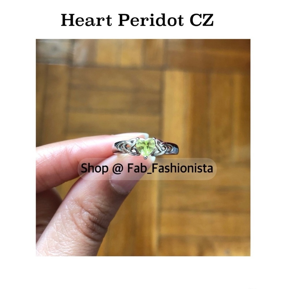 Trinity Knot Peridot CZ Heart Solitaire Sterling silver ring